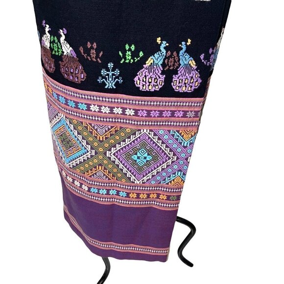 Chalermrak Womens Maxi Skirt Black Size Medium Vintage Custom Made Peacock Lined - Picture 12 of 12